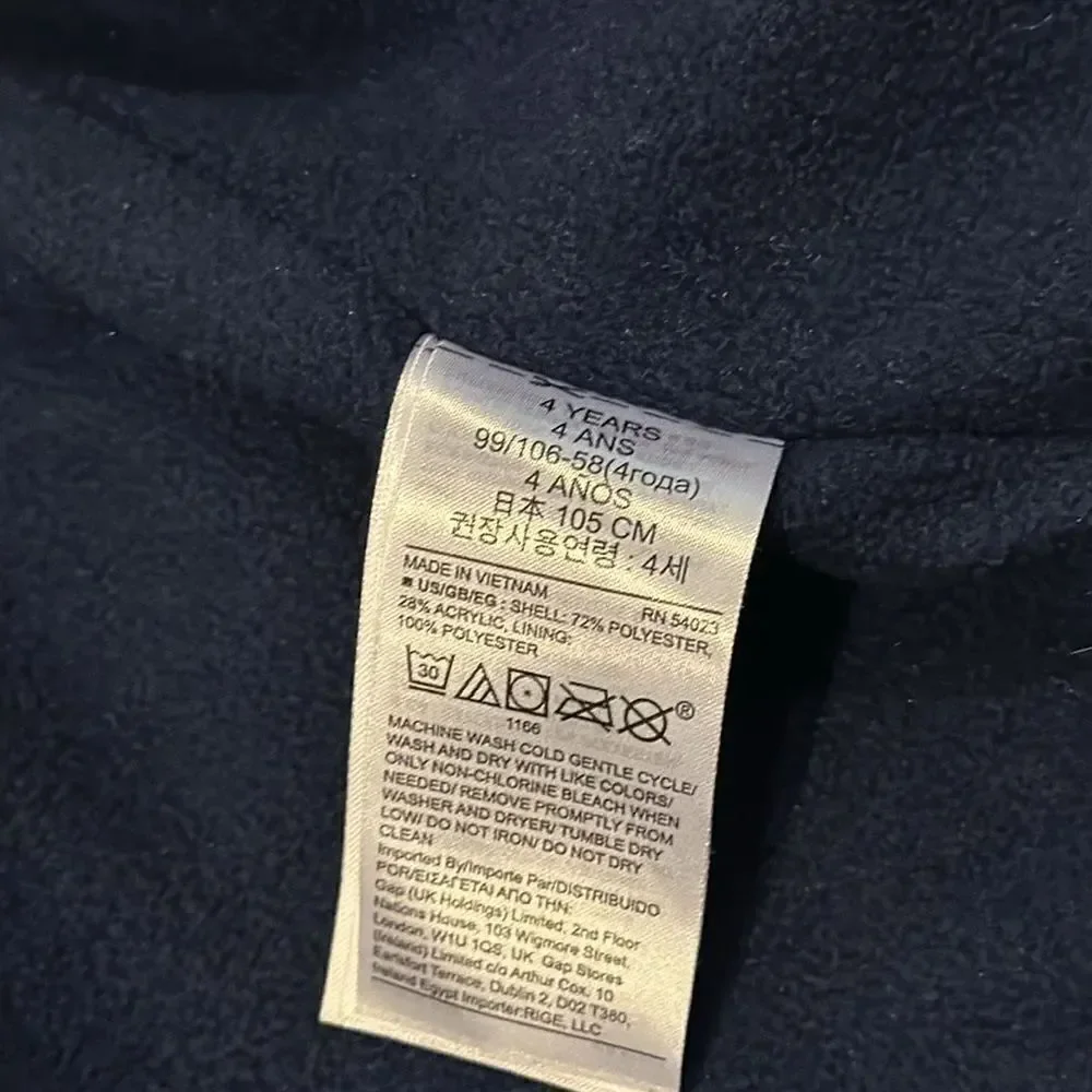 Baby Gap Boys Fleece/Vest Navy Blue Removable Jacket - Size 4